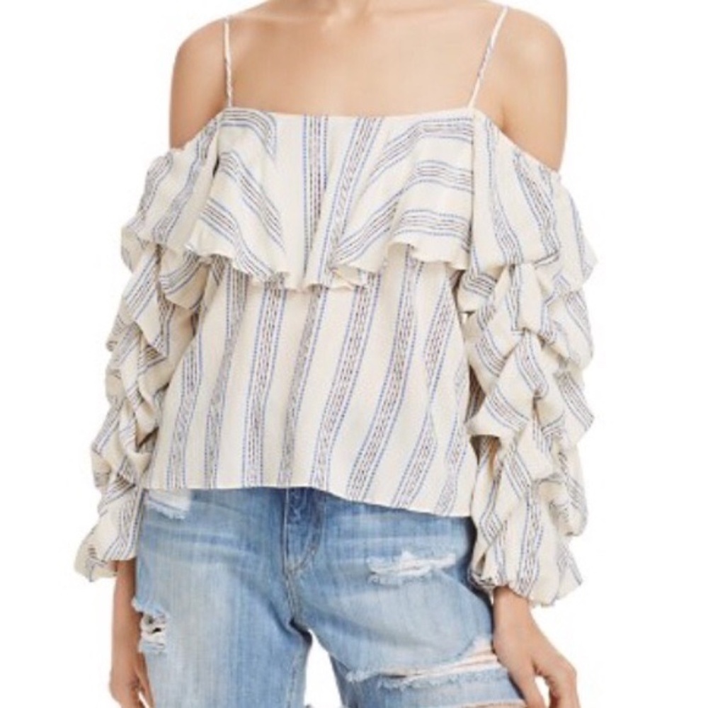 Misa Los Angeles Stripes Cascading Sleeve Blouse